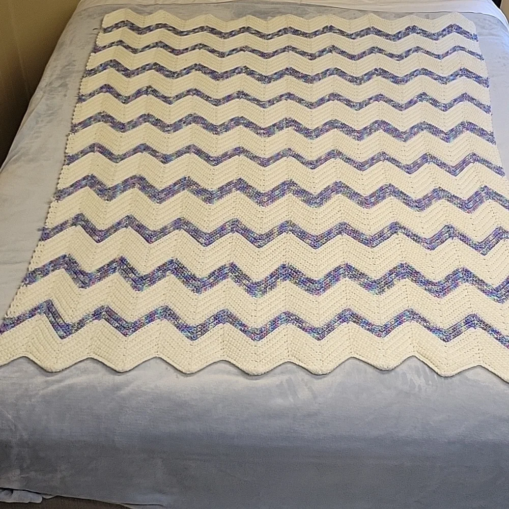 Chevron Patterned White and Multicolor Handmade Aftgan, 64